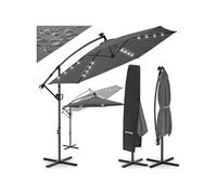 parasol déporté à LED pivotant 360° en polyester solaire UV 50+ gris 3x3 m