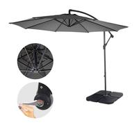 Acerra, parasol, protection solaire, Ø 3m inclinable, polyester/acier 11kg ~ gris avec support