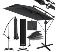 Parasol KESSER® Holly, modèle rectangulaire, avec ou sans éclairage LED solaire, housse et ancrage anti-vent avec manivelle inclus | Parasol à manivelle avec pied, protection UV, aluminium, hydrofuge,