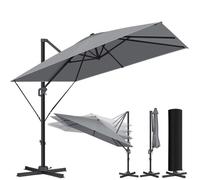 Parasol KESSER® Parasol suspendu SUN XL 300 x 300 cm Housse incluse + protection contre le vent Rotatif Inclinable Basculant Parasol de marché Grand 360° de rotation, parasol de jardin avec manivelle