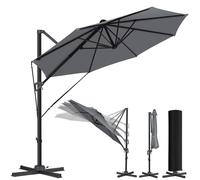 Parasol KESSER® SUN rond XL Ø330 cm, avec cordes de sécurité et housse, réglable sur 7 positions, pivotant, inclinable, grand parasol de jardin pivotant à 360° avec manivelle, protection solaire UV50+