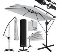 Parasol KESSER® Holly, modèle rectangulaire, avec ou sans éclairage LED solaire, housse et ancrage anti-vent avec manivelle inclus | Parasol à manivelle avec pied, protection UV, aluminium, hydrofuge,