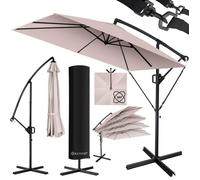 Parasol KESSER® Holly, modèle rectangulaire, avec ou sans éclairage LED solaire, housse et ancrage anti-vent avec manivelle inclus | Parasol à manivelle avec pied, protection UV, aluminium, hydrofuge,