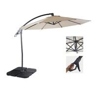Parasol Déporté De Luxe Hwc-D14, Protection Contre Le Soleil, Ø 3m Crème / Blanc Avec Support Gris