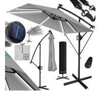 Parasol KESSER® Holly, modèle rectangulaire, avec ou sans éclairage LED solaire, housse et ancrage anti-vent avec manivelle inclus | Parasol à manivelle avec pied, protection UV, aluminium, hydrofuge,