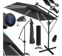 Parasol KESSER® Holly, modèle rectangulaire, avec ou sans éclairage LED solaire, housse et ancrage anti-vent avec manivelle inclus | Parasol à manivelle avec pied, protection UV, aluminium, hydrofuge,