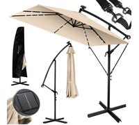 Parasol KESSER® Holly, modèle rectangulaire, avec ou sans éclairage LED solaire, housse et ancrage anti-vent avec manivelle inclus | Parasol à manivelle avec pied, protection UV, aluminium, hydrofuge,