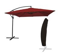 Parasol déporté Molokai carré 2.7x2.7m Rouge avec manivelle. Parasol déporté inclinable, Rabattable et Rotatif avec Housse de Protection.