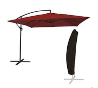 Parasol déporté MOLOKAI carré 2,7x2,7m rouge + housse