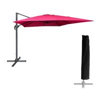 Happy Garden Parasol déporté MOLOKAI carré 3x3m fuchsia avec manivelle et housse
