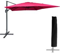 Happy Garden Parasol déporté MOLOKAI carré 3x3m fuchsia avec manivelle et housse