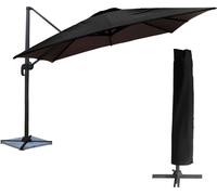 Happy Garden Parasol déporté MOLOKAI carré 3x3m inclinable rotatif manivelle noir + housse