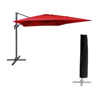 Parasol déporté MOLOKAI carré 3x3m rouge avec manivelle. Parasol déporté inclinable, rabattable et rotatif avec housse de protection.
