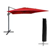 Parasol déporté MOLOKAI carré 3x3m rouge + housse