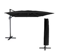 Parasol déporté Molokai rectangulaire 3x4m Noir avec manivelle. Parasol déporté inclinable, Rabattable et Rotatif avec Housse de Protection.
