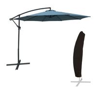 Parasol Déporté Oahu Rond 3m De Diamètre Bleu Gris + Housse Bleu