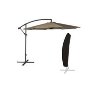 Happy Garden Parasol déporté OAHU - rond 3 m, taupe, manivelle, inclinable, rabattable + housse