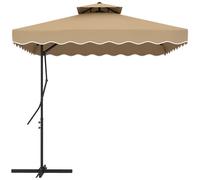 Parasol déporté - Outsunny - carré - avec pied en croix - double toit - pour jardin, terrasse, balcon - kaki