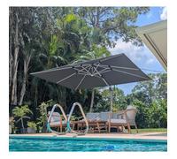 Parasol Déporté PURPLE LEAF 3 x 4 m, Parasol Rectangulaire de Terrasse Extérieur à LED Solaire, Toit Double, Gris