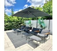 Parasol Déporté Rectangulaire PURPLE LEAF 3 x 4 m Multiples Ajustements de Hauteur et Rotation à 360°, Toile UPF 50+, Gris Clair