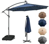 Parasol Déporté - RELAX4LIFE - LED Solaire - Inclinable - Protection UV - 2 Sacs de Sable - Bleu