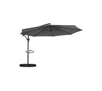 IDMarket – Parasol déporté rotatif 360 Ajaccio D.3,5 m avec 4 dalles et housse Gris