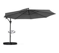 IDMarket – Parasol déporté rotatif 360 Ajaccio D.3,5 m avec 4 dalles et housse Gris