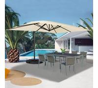 Parasol Déporté Rotatif 360 Calvi Écru 3x4 M Avec 4 Dalles Et Housse Beige