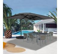 Parasol Déporté Rotatif 360 Calvi Gris 3x4 M Avec 4 Dalles Et Housse Gris