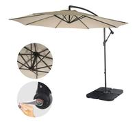 Acerra, parasol, protection solaire, Ø 3m inclinable, polyester/acier 11kg ~ crème avec support