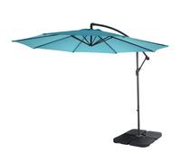 Acerra, parasol, protection solaire, Ø 3m inclinable, polyester/acier 11kg ~ turquoise-bleu avec support