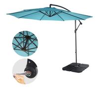 Acerra, parasol, protection solaire, Ø 3m inclinable, polyester/acier 11kg ~ turquoise-bleu avec support