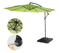 Acerra, parasol, protection solaire, Ø 3m inclinable, polyester/acier 11kg ~ vert citron avec support