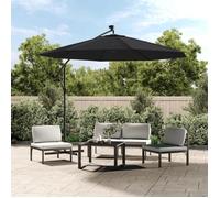 vidaXL Parapluie avec éclairage LED et mât en acier 300 cm noir