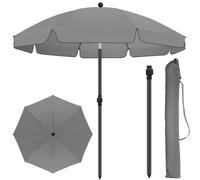 Parasol d'extérieur - Parasol rond pour jardin - Diamètre de 1,85 m - Résistant aux intempéries - Inclinable et réglable en hauteur - Polyester - Livré avec une sacoche de transport - Gris