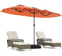Parasol double COSTWAY 400 x 200 cm avec pied, éclairage LED et manivelle, indice de protection solaire UPF 50+, parasol de jardin, parasol de terrasse, parasol de marché, couleur orange