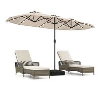 Parasol Double de Jardin XXL 400 x 200 x 240 cm- COSTWAY- 36 Lumières LED - Base Inclus - 12 Baleines -Rectangulaire Beige