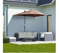 Parasol double demi-lune 2x2 m café, ouverture à manivelle, acier et polyester, support en croix