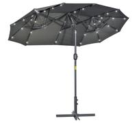 Parasol Double Outsunny avec Base en Croix et Lumières Solaires, 295x150x219cm, Gris