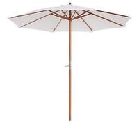 Outsunny Parasol de jardin extšŠrieur rond ? 2,7 x 2,5 m parasol droit avec ouverture fermeture manivelle, m?t en bois, toile 180 g/m? protection Anti-UV, pour balcon, piscine, terrasse, beige