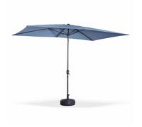Parasol droit rectangulaire 2x3m - Touquet bleu grisé - mât central en aluminium orientable et manivelle d'ouverture