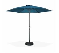Parasol droit rond Ø300cm - Touquet Bleu canard - mât central en aluminium orientable et manivelle d'ouverture