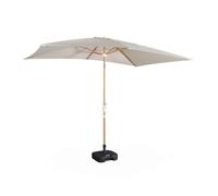 Parasol droit sable rectangulaire 2x3m. mât central imitation bois en aluminium orientable et manivelle d'ouverture