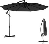 Parasol en aluminium de 3 mètres, type parasol de marché, avec mécanisme à manivelle, protection UV 40+, idéal pour terrasse, plage ou jardin, avec pied, de couleur gris foncé