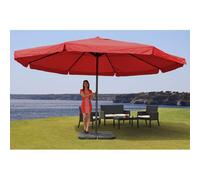 Parasol En Aluminium Meran Pro, Gastronomie, Marché, Avec Volant, Ø 5m Bordeaux Avec Pied Rouge