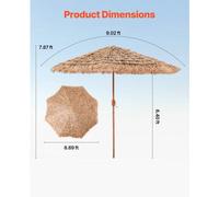 Parasol - DUOKU - Hawaïen 2,7 m - Inclinable - Toit en Chaume PP - 8 Baleines Métalliques