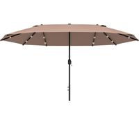 Parasol Fortuna Lai avec double parasol LED 440 x 260 cm Parasol de jardin Parasol de terrasse grand ovale avec manivelle et structure métallique en kaki