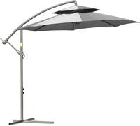 Parasol Fortuna Lai Parasol suspendu Ø2,67 x 2,45 m Parasol à manivelle avec double toit Base en croix Acier Protection solaire d'extérieur Polyester Acier Gris clair