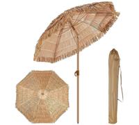 Parasol hawaïen - Parasol de plage réglable - Imitation de paille - Tige en fer - Piquets de sol - Idéal pour le jardin, la piscine, la plage, le camping