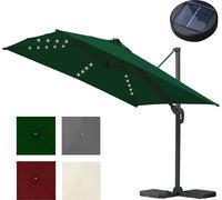 Parasol Hengda à bras articulé, Ø 3 m, orientable et inclinable, rotation à 360°, parasol de marché, LED, vert